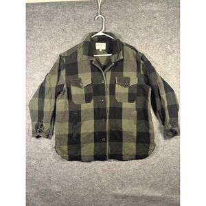 Lucky Brand‎ Mens L/G Black Green Plaid Button Down Shirt Jacket, Long Sleeve